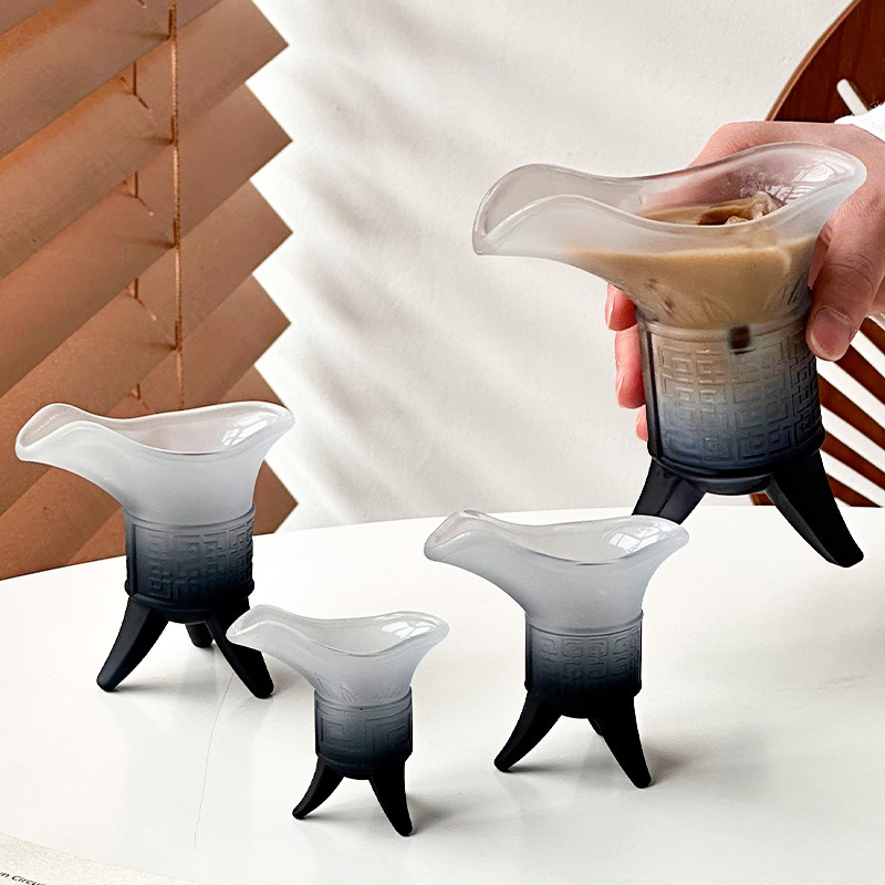磨砂渐变黑帝王杯创意仿古爵杯复古秦始皇奶茶咖啡杯古代三足杯子|undefined
