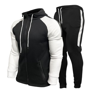 Aliexpress Ebay Amazon European and American Men's New Cardigan Contrasting Color Hooded Sweatshirt Men's Casual Sports Suit