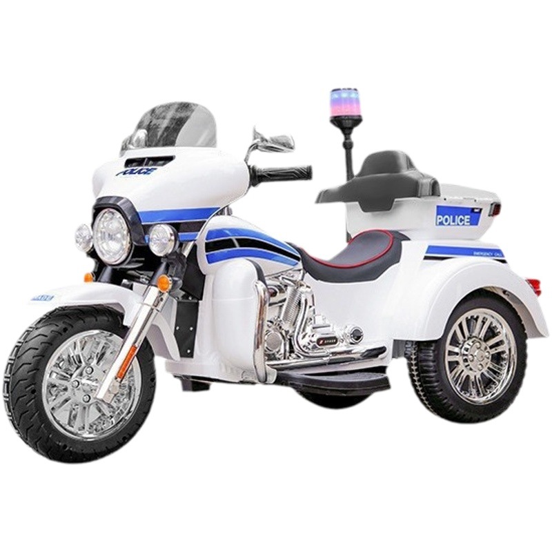 Niños policía motocicleta eléctrica triciclo niños y niñas bebé batería coche niños coche de juguete recargable puede sentarse