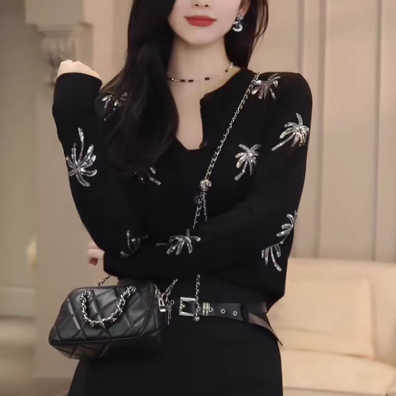 Áo cardigan len dệt kim thêu họa tiết thời trang đa năng — màu đen chi tiết 1