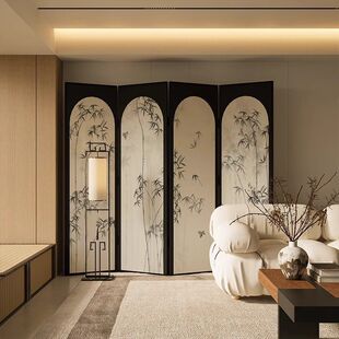 New Chinese Style Bamboo Screen Partition Living Room Shade Decoration Entrance Wall Zen Folding Mobile Tea Room Bamboo Folding Screen