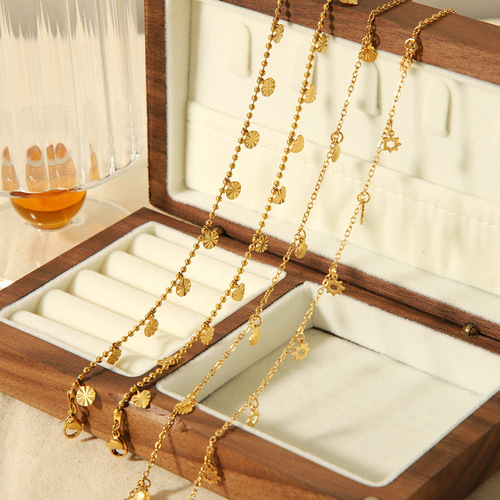 European and American cross-border jewelry, simple and fashionable design, 18K gold stainless steel round flower anklet, high-end jewelry for women