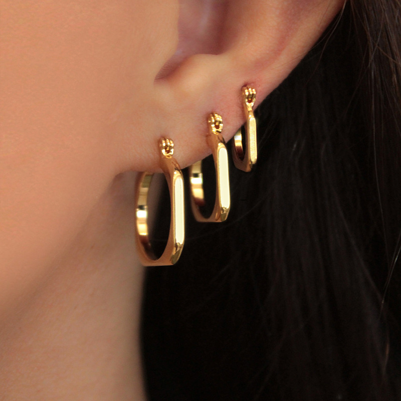 simple style Glossy U-Shaped Ear Buckle copper gold-plated earrings
