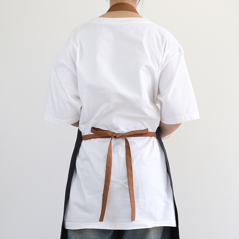 Delantal de poliéster explosivo transfronterizo logotipo personalizado cuello halter color de contraste jardinería ajustable restaurante mono delantal de cocina