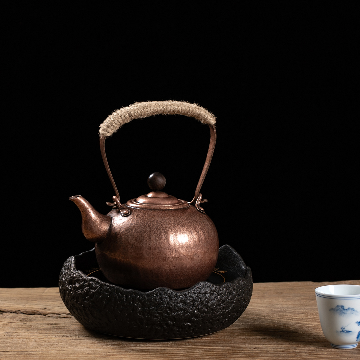 Медный чайник ручной работы Ruorong Tea Art для кипячения воды, медный чайник для заваривания чая, чайник из чистой меди, чайник из красной меди, с ручкой в античном стиле, старинный медный чайник.