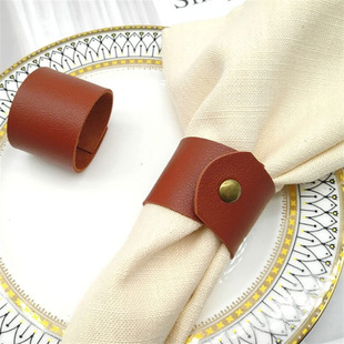 In stock Nordic style napkin finishing ring button PU leather restaurant decoration foldable hotel Western food napkin buckle