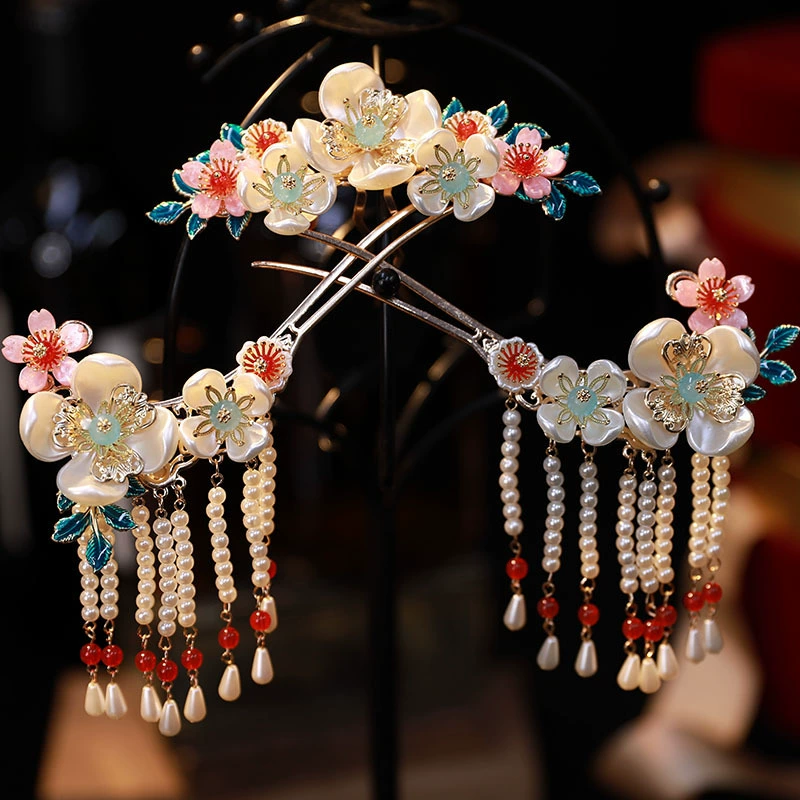 Hanfu, hair accessory, Chinese hairpin, hairgrip with tassels, set, full set