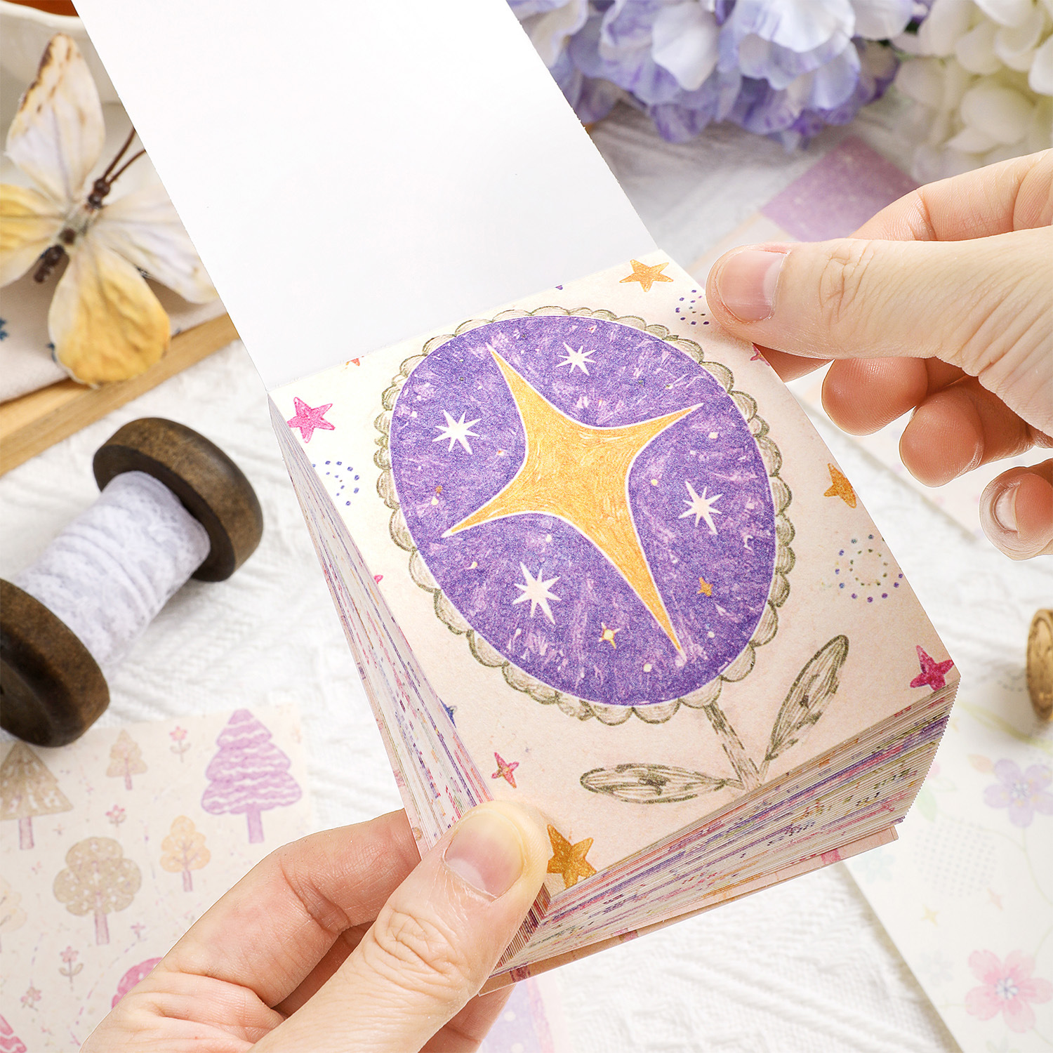 열진문 창지 종이 쇄화 손장부 소재본 크로스보더 스티커 무점성 메모지 diy