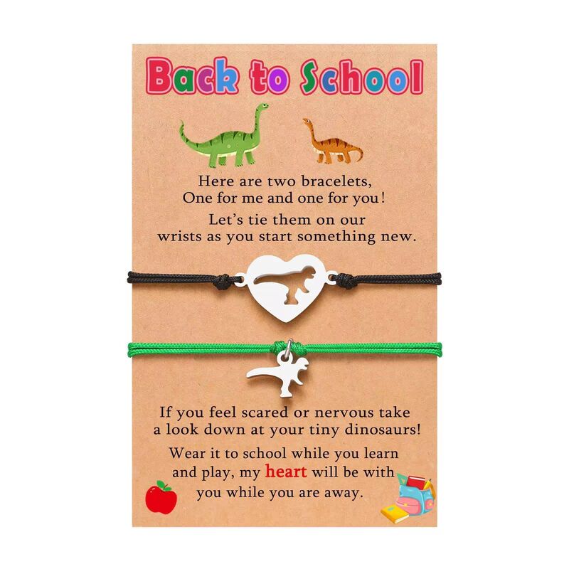 Back-To-School Season Parent-Child Bracelet Titanium Steel Dinosaur Pendant Jade Thread Hand-Woven Adjustable Bracelet Dinosaur Single String Bracelet