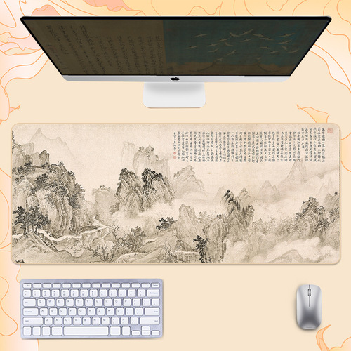 Chinese style poetry and painting oversized desk pad waterproof keyboard pad calligraphy writing pad ancient painting style landscape painting mouse pad