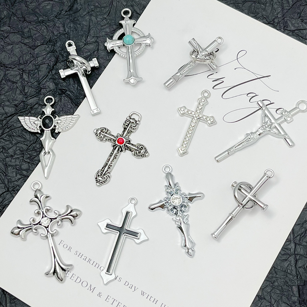 复古哥特风简约合金立体十字架饰品挂件diy项链耳饰个性朋克材料