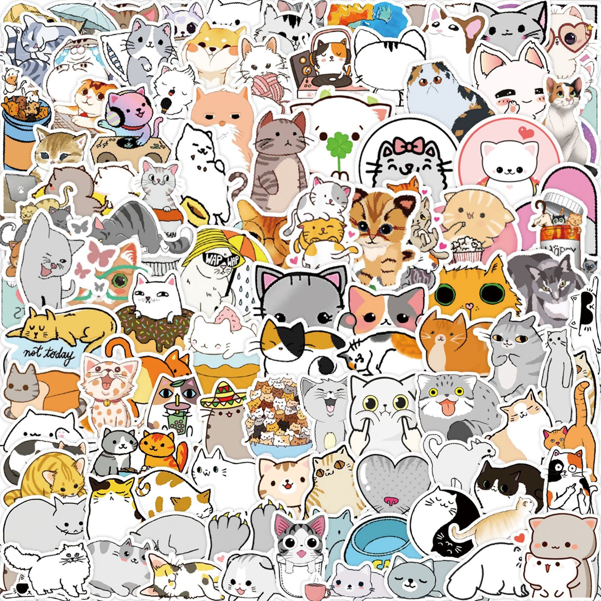 50 lindo gatito pegatinas de dibujos animados ordenador portátil teléfono taza de agua pegatinas cuaderno Diario pegatinas a prueba de agua
