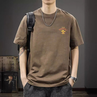 Summer New Cotton Round Neck Men's Short-sleeved T-shirt Loose All-match American Casual Half-sleeved Vintage Printed T-shirt