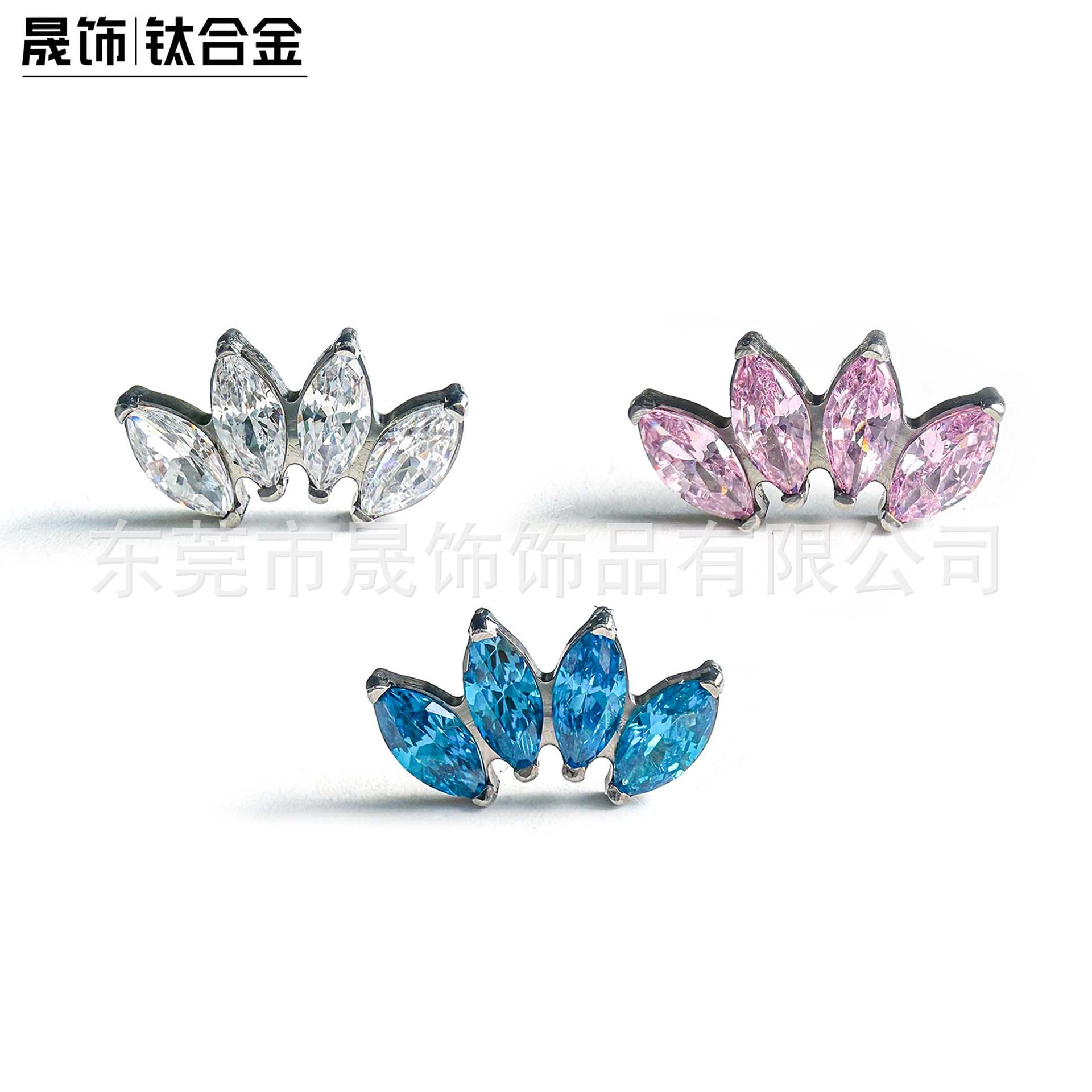 F136 Titanium 四马眼 Cubic Zirconia Ear Stud Ear 蜗钉 G23 Implant Grade Titanium Labret Stud 人体 Piercing Jewelry Helix Cartilage Stud