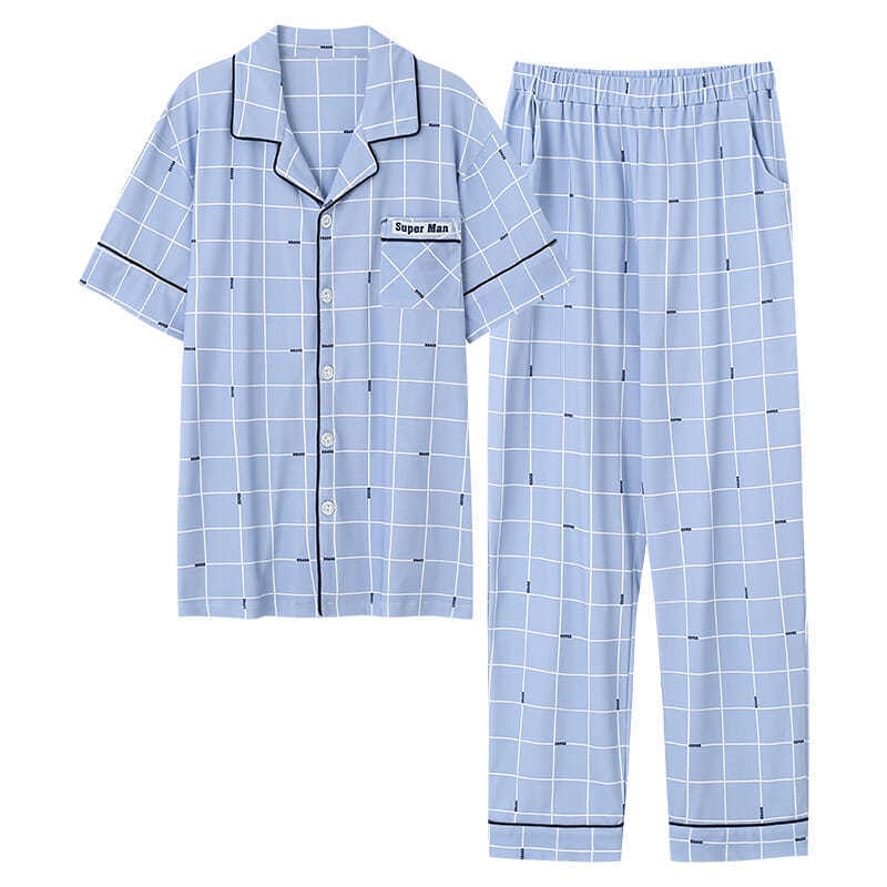 Pijamas de verano para hombre 100% algodón pantalones de manga corta verano para hombres jóvenes más tamaño Delgado homewear traje de hombre