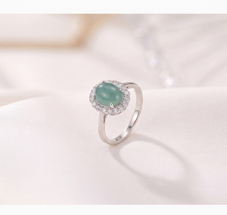 Nhẫn nữ phong cách Trung Hoa hình trứng mở, ngọc bích xanh — Màu xanh ngọc bích chi tiết 7