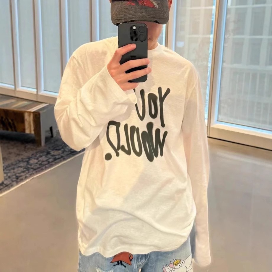 심천 NANYOU 도매 AC 수정 판 스프레이 페인트 편지 느슨한 긴 소매 티셔츠 여성을위한 풀오버 탑