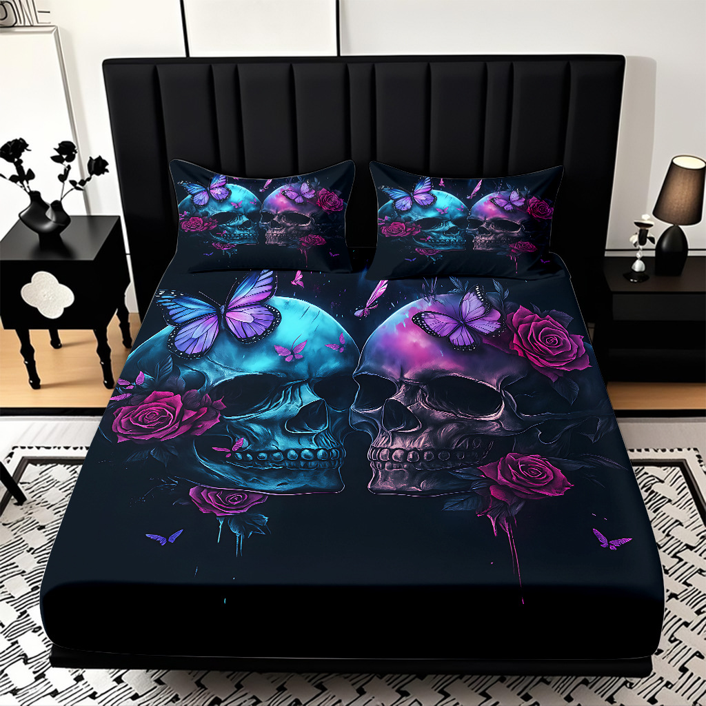 TEMU / JIT abrasión cama Kits cráneo patrón de impresión digital HD ropa de cama para diseñar