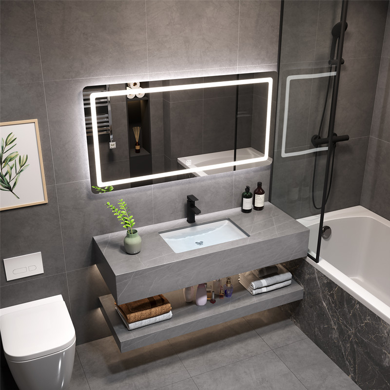 Luz de lujo Rock mesa de baño gabinete combinación inteligente baño casa Baño bajo encimera lavabo