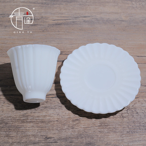 Mutton fat jade porcelain lard white tea cup coaster pure white smelling cup kung fu tea set complete set of cups customized LOGO