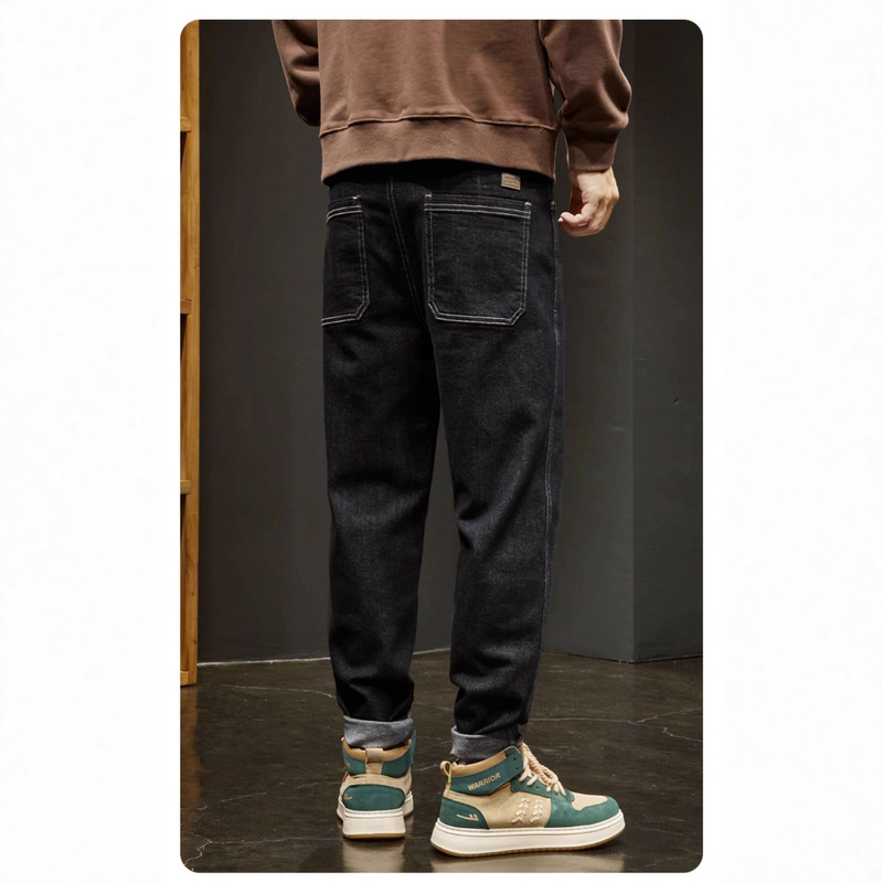 High-End Anti-Fading Simple Casual Jeans for Men in Autum New Loose Straight Large Size Black Retro Pants for Men