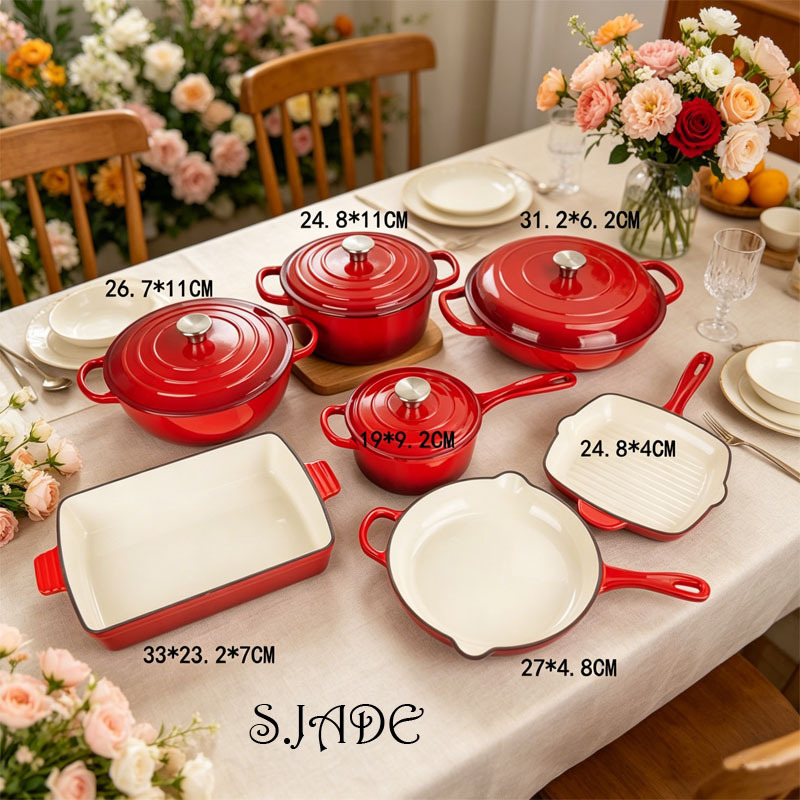 Cast Iron Pot S.Jade Enamel Pot Set Castironpot/11Pcs Set/Cooking Utensils/Cookware