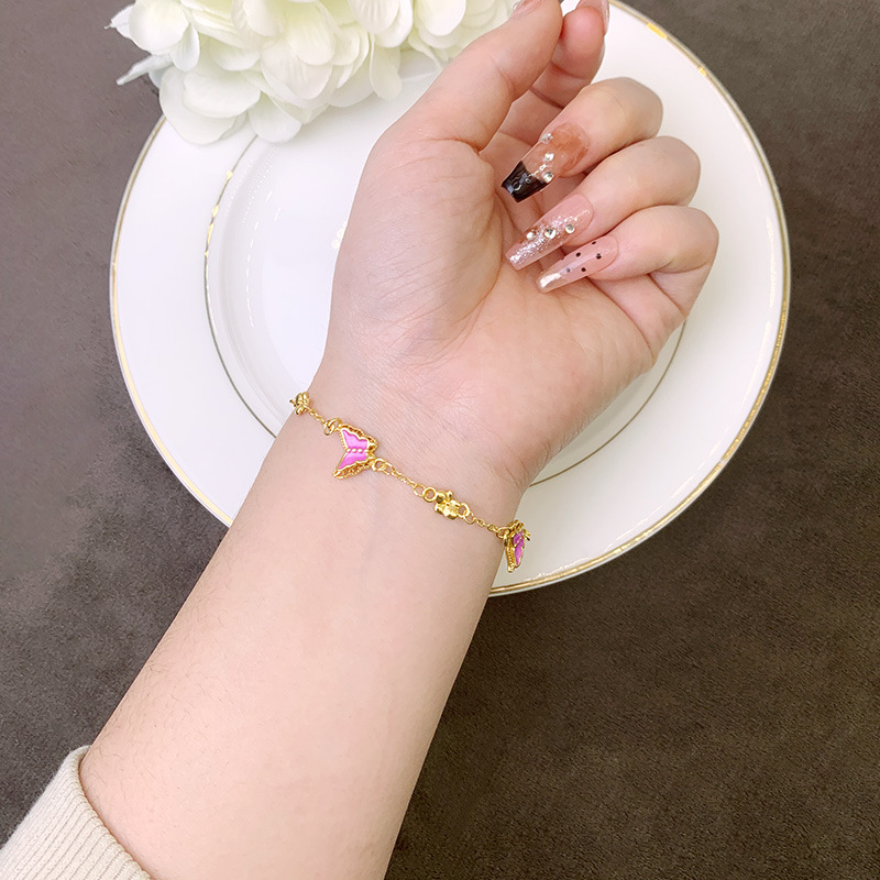 Nueva pulsera china de oro de arena vietnamita, mariposa de color esmalte, joyería de lujo ligera, joyería de alta calidad.
