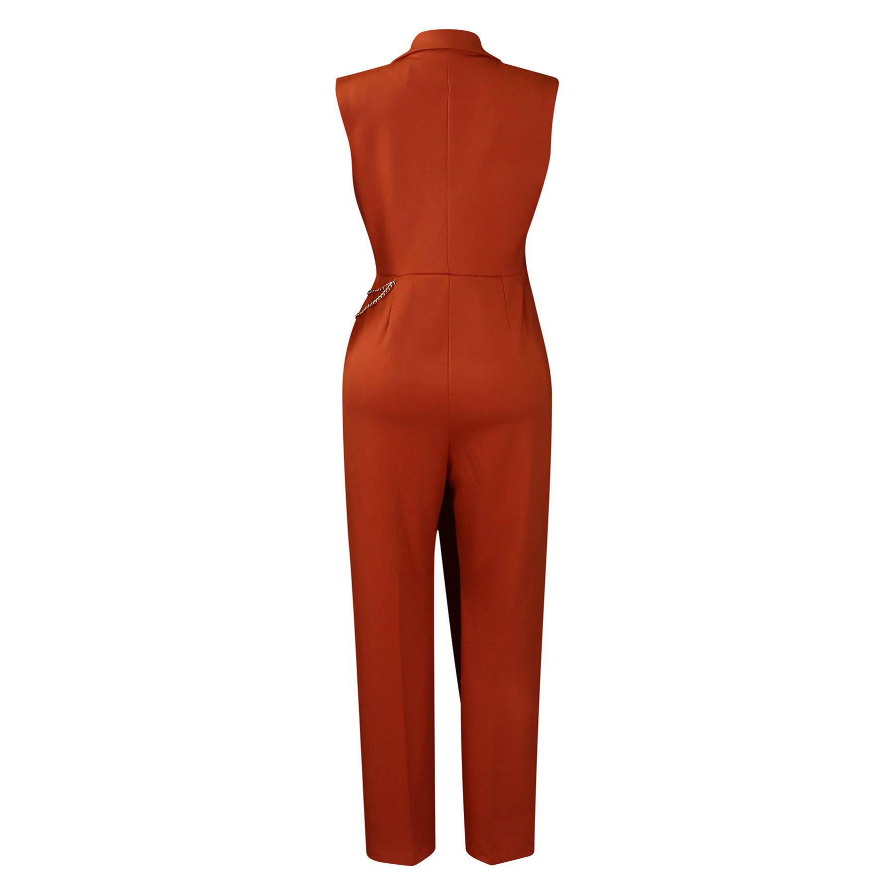 Damenbekleidung neuer Stil eleganter Anzugkragen Taillenkette lockerer Overall mit weitem Bein_voghion.com