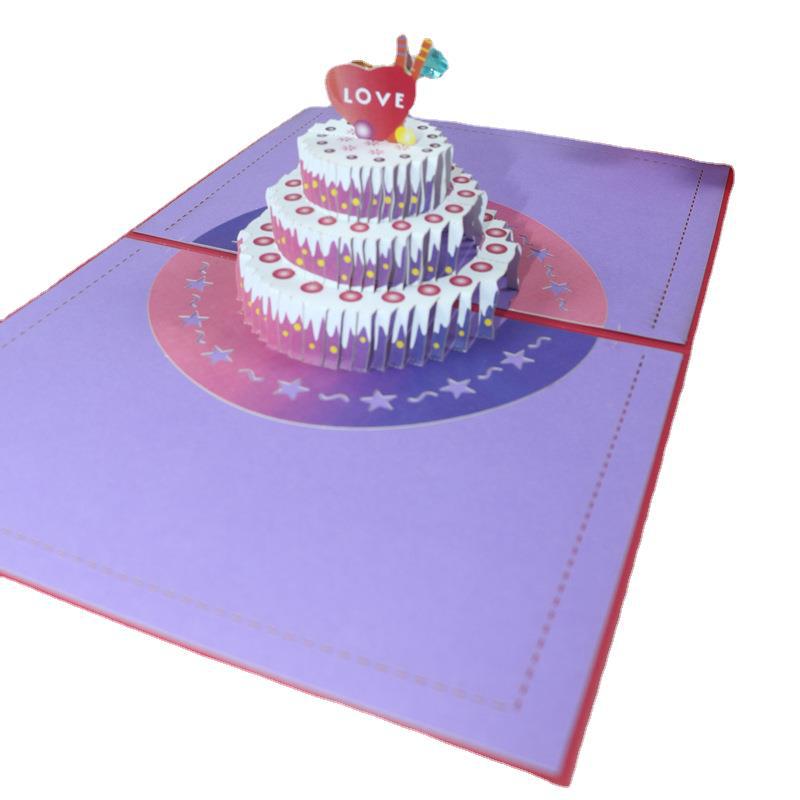 生日快乐蛋糕祝福感恩3D立体贺卡纸质工艺品雕刻镂空礼物送母亲