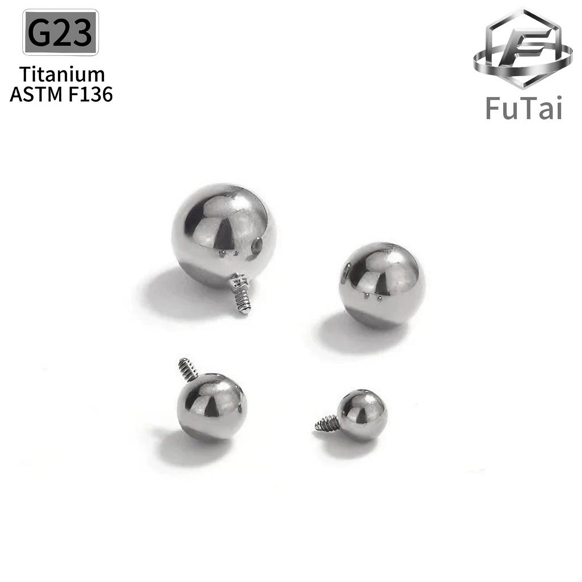 Пирсинг-студ G23 титан, имплантационный стандарт ASTM F136, шарики 2–5 мм