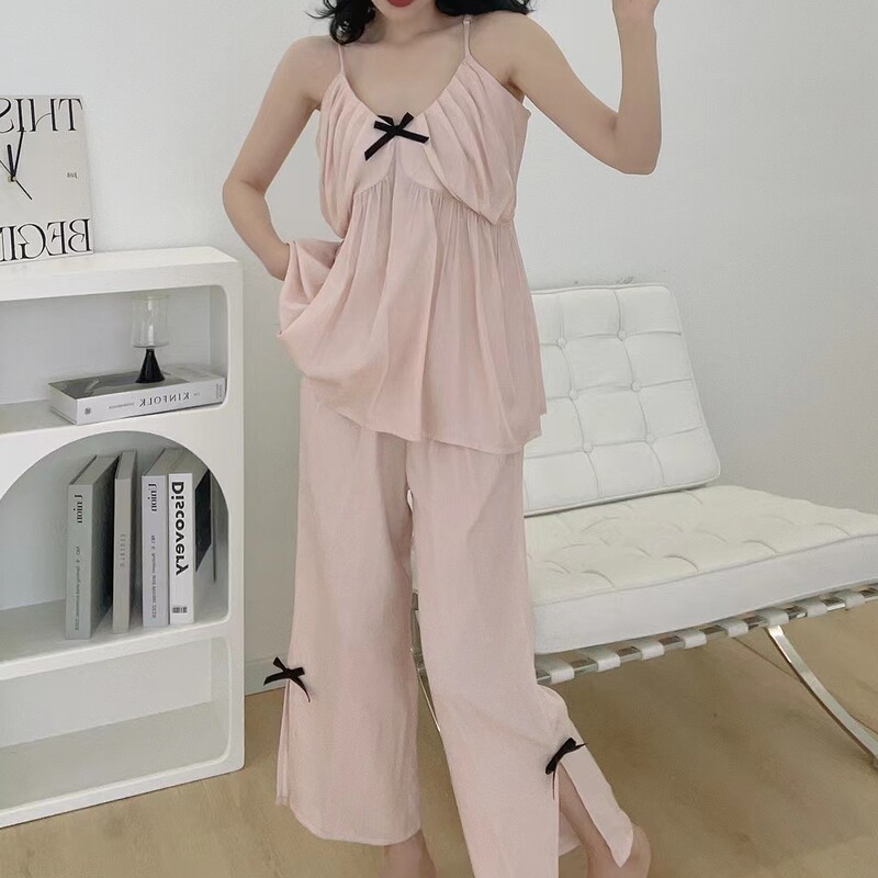 Summer New Style Dress Sling Trousers Fashion Women's Pure Cotton Solid Color Home Clothes Women's Pajamas