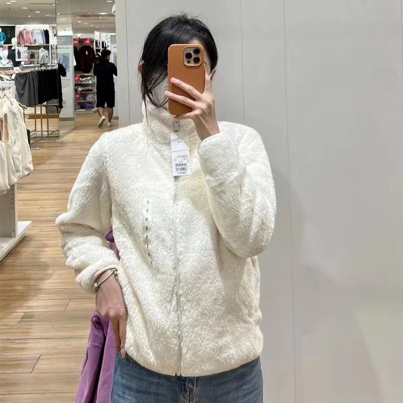 Japanese New Women's Soft Stand Collar Long/Polar Fleece/Warm Coral/Jacket Coat