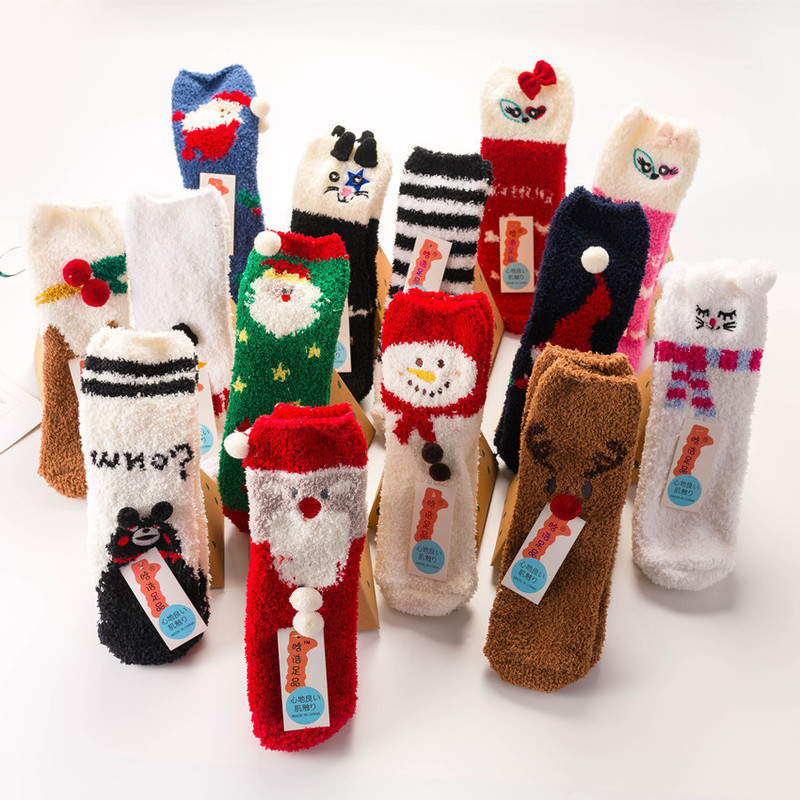 in stock women's christmas socks stuffed shoes socks christmas gift fluffy crew sleeping socks microfiber various gifts