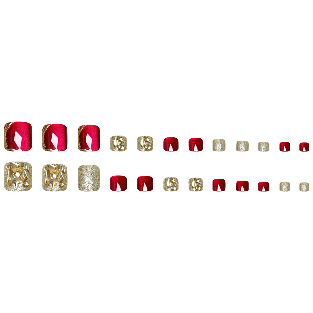 Tabletas de uñas de diamantes de imitación dulces y frescos, uñas de vestir de ojo de gato con borde dorado rojo, brillo dulce, parche de uñas explosivo terminado