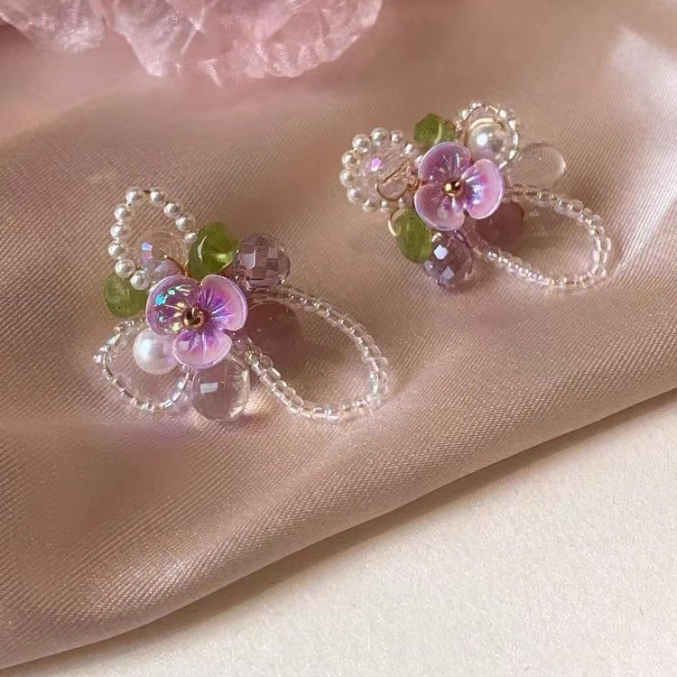 F8671 크리스탈 쉘 꽃 귀걸이