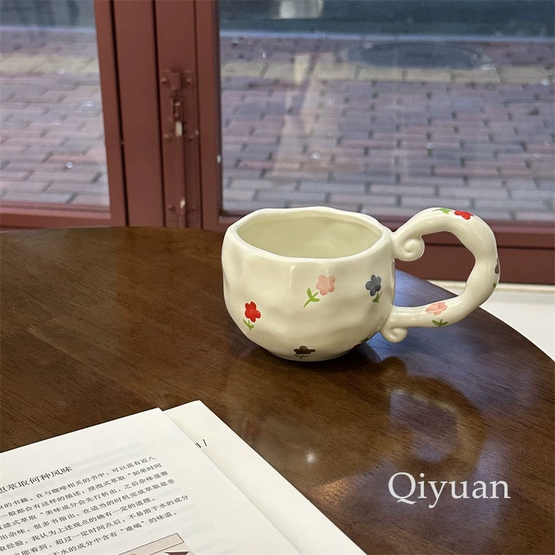 hand-painted ceramic coffee cup, francе retro из стиля, 300 мл, неравномерный милый дизайн