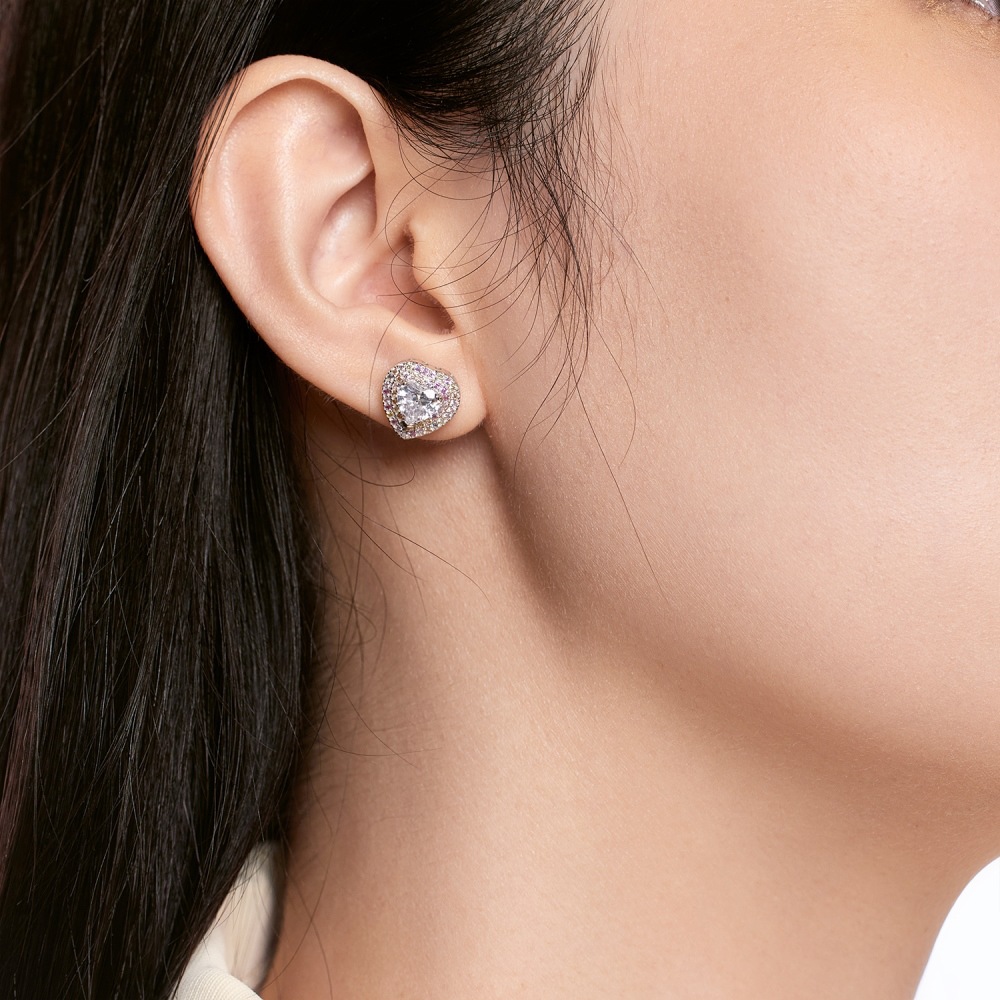 Daily, Street Occasion 1 Pair 925 Sterling Silver Zircon Heart Shape Ear Studs