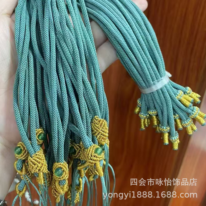 DIY手工编织高档金线中国结玛瑙珠项链绳 玉佩黄金平结可调节挂绳