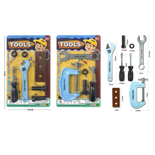 Children's light blue tools vice open-end wrench screw Phillips screwdriver flat-blade screwdriver wooden bow clamp