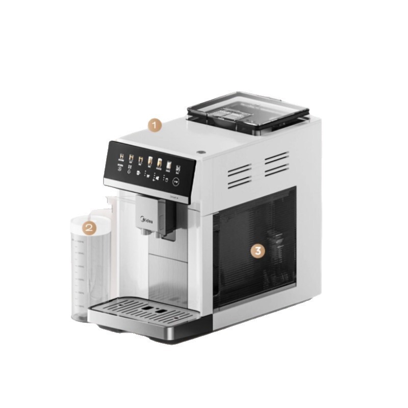 Midea Italian-style fully automatic coffee machine, a compact home model with integrated grinding and brewing functions, designed for making stylish milk-based coffee drinks, model MA-KFEA01 Midea Italian-style fully automatic coffee machine, a compact home model with integrated grinding and brewing functions, designed for making stylish milk-based coffee drinks, model MA-KFEA01