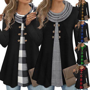 2025 cross-border foreign trade Amazon independent station spring new high collar button fake two-piece design plus size women's top