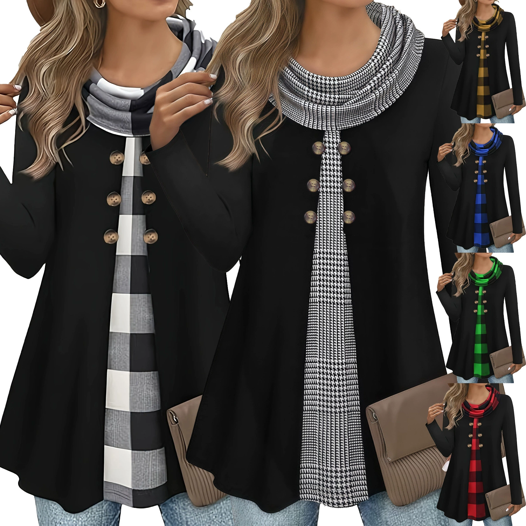 2025 Трансграничная внешняя торговля Amazon Независимая станция Весенняя новая пуговица с высоким воротником поддельные две части дизайна женского топ большого размера