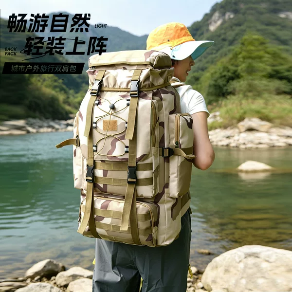 Outdoor Large-Capacity Travel Backpack for Men, Suitable for Hiking, Camping, Trekking, Students, Cross-Border Camping, and Portable Use