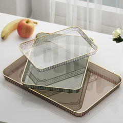 North European light luxury rectangular dinner plate tea plate tray for home use, tea cup and water cup placement on living room coffee table, transparent gold-trimmed tray