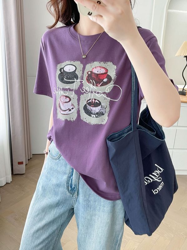 夏の新しいファッションカジュアル大きいサイズ Tシャツニッチデザインプリントトップス韓国スタイル多用途痩身婦人服|undefined