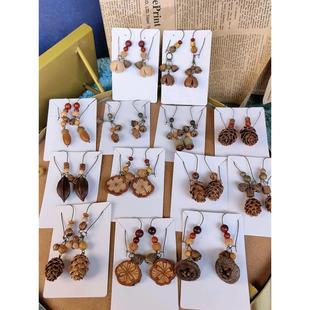 in stock Plant Birthday Gift U-shaped Hook Mori Style Temperament Wooden Beads Hand-made Earrings Cute Vintage Traditional Chinese Medicine Jewelry