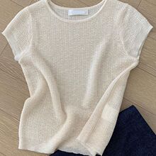 【专柜品质】时尚高奢女装杏色冰丝针织衫圆领短袖T恤夏季小个子