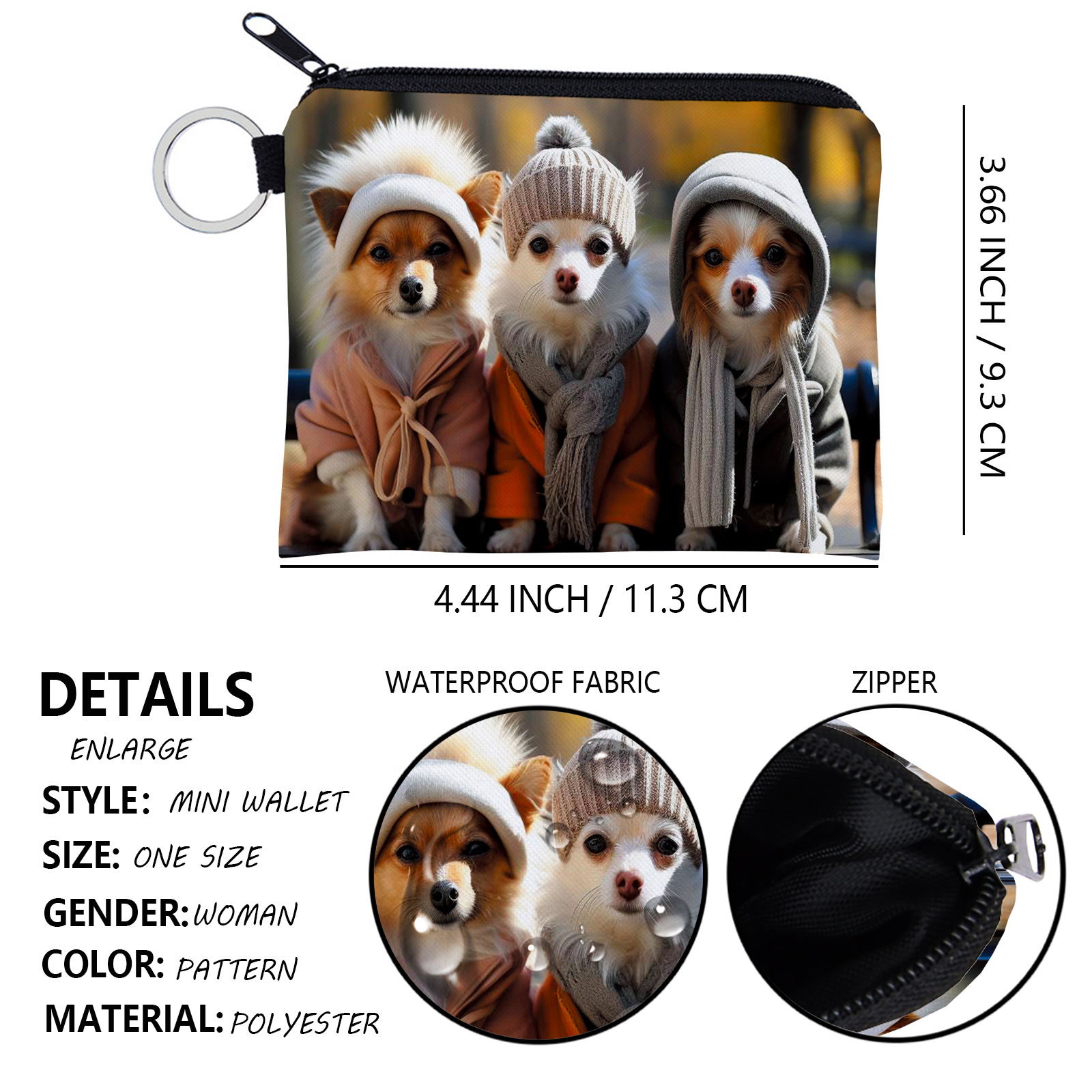 15g Weight Zipper Closure Type Coin Purse Bags Type Casual, Daily Occasion Polyester Material Animal, Cartoon Pattern All Seasons Season Unisex Gender Casual, Cute Style Square Shape Unisex Animal Cartoon Polyester Zipper Coin Purses 12