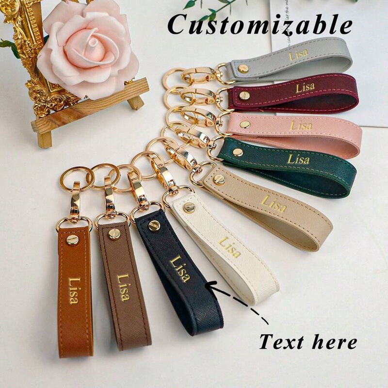 Etsy Personalized Hot Stamping Retro Accessible Luxury Keychain Handmade Men's and Women's Simple Pu Leather Car Keychain