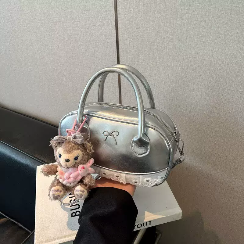 跨境简约手拎保龄球包女2025新款韩版时尚感单肩包潮休闲斜挎包